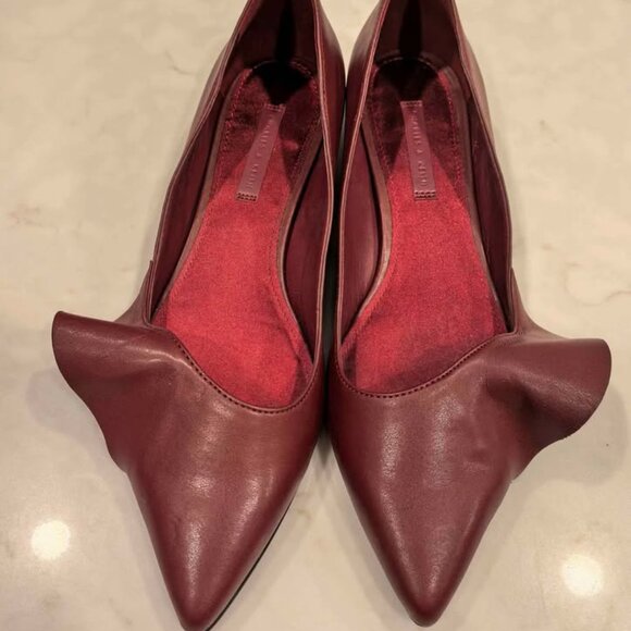 Charles & Keith Ruffle Detail Pointed Flats – Burgundy - Picture 4 of 10